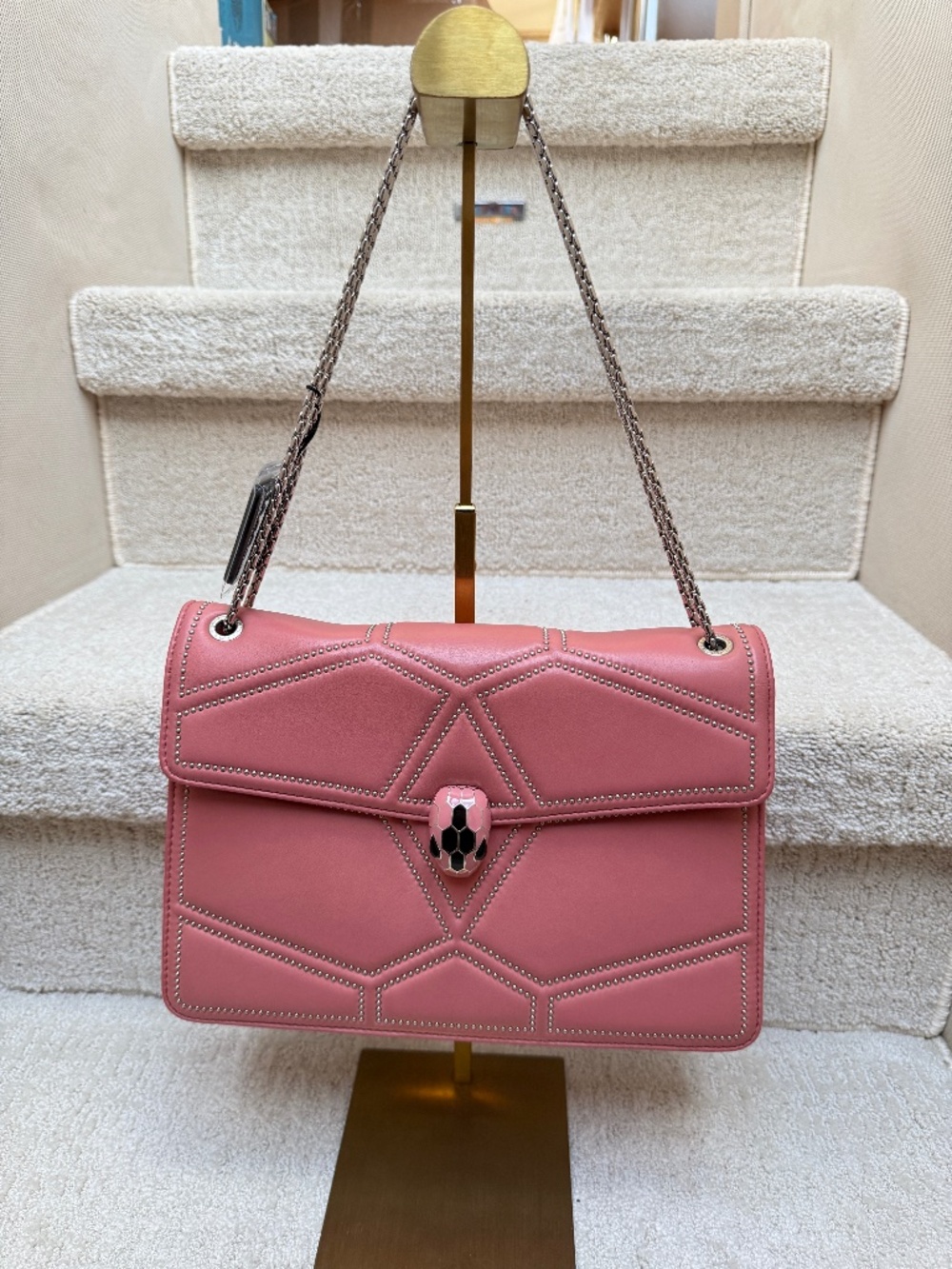 Bvlgari Serpenti Forever Pink Studded Shoulder Bag